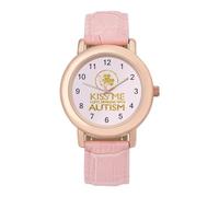 Kiss Me I Love Someone with Autism Orologio da polso da donna, elegante, analogico, al quarzo, cinturino in pelle, Stile:, regular