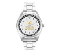 Kiss Me I Love Someone with Autism Orologio da polso da uomo casual con cinturino in acciaio inox al quarzo, Stile:, regular