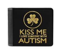 Kiss Me I Love Someone with Autism Portafoglio Bifold da uomo sottile porta carte di credito in pelle, Stile:, Taglia unica