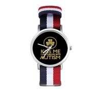 Kiss Me I Love Someone with Autism Sport Watch for Men Women Nylon Strap Orologio da Polso Analogico al Quarzo, Stile:, regular, Cinturino