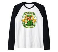 Kiss Me I’m Irish Funny Leprechaun Beer St. Patrick’s Day Maglia con Maniche Raglan