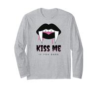 Kiss Me If You Dare Halloween Vampire Fangs Maglia a Manica