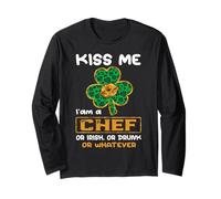 Kiss Me I'm A Chef with Shamrock St Patricks Day Maglia a Manica