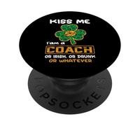 Kiss Me I'm A Coach With Shamrock St Patricks Day PopSockets PopGrip Adesivo