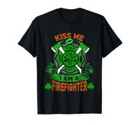 Kiss Me I'm A Firefighter Skull Shamrock St Patricks Day Maglietta