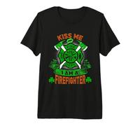 Kiss Me I'm A Firefighter Skull Shamrock St Patricks Day Maglietta Premium