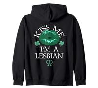 Kiss Me I'm a Lesbian St Patricks Day Green Lips Les Pride Felpa con Cappuccio