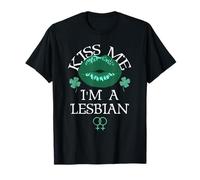 Kiss Me I'm a Lesbian St Patricks Day Green Lips Les Pride Maglietta