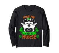 Kiss Me I'm A Nurse Lucky Charm Shamrock St Patricks Day Maglia a Manica