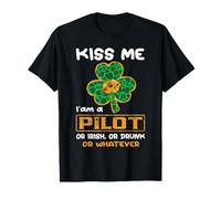 Kiss Me I'm A Pilot Funny Shamrock St Patricks Day Maglietta