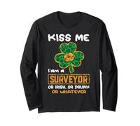 Kiss Me I'm A Surveyor Funny Shamrock St Patricks Day Maglia a Manica