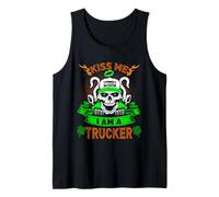 Kiss Me I'm A Trucker Skull Lucky Shamrock St Patricks Day Canotta