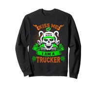 Kiss Me I'm A Trucker Skull Lucky Shamrock St Patricks Day Felpa