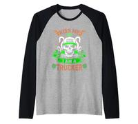 Kiss Me I'm A Trucker Skull Lucky Shamrock St Patricks Day Maglia con Maniche Raglan
