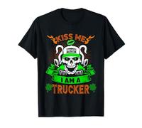 Kiss Me I'm A Trucker Skull Lucky Shamrock St Patricks Day Maglietta
