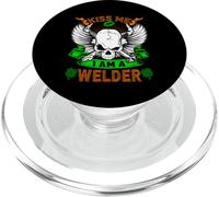 Kiss Me I'm A Welder Skull Lucky Shamrock St Patricks Day PopSockets PopGrip per MagSafe