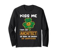 Kiss Me I'm An Architect with Shamrock St Patricks Day Maglia a Manica