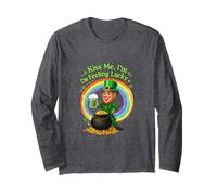 Kiss Me I'm Feeling Lucky Funny San Patrizio Leprechaun Maglia a Manica