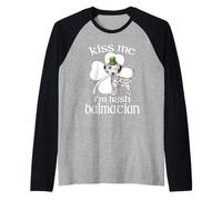Kiss Me I'm Irish Dalmatian Dog Leprechaun St Patrick's Day Maglia con Maniche Raglan