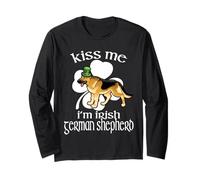 Kiss Me I'm Irish German Shepherd Dog Funny St Patricks Day Maglia a Manica
