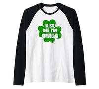 Kiss Me I'm Norwegian Funny St. Patrick's Day Costume Norvegia Maglia con Maniche Raglan