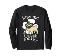 Kiss Me I'm Pug Dog Shamrock St Patricks Day Maglia a Manica