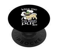 Kiss Me I'm Pug Dog Shamrock St Patricks Day PopSockets PopGrip Adesivo