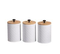 Kiss Me Set di 3 contenitori bianchi per tè, caffè e zucchero, con coperchi ermetici in bambù