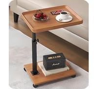 kiss me Tavolino laterale a forma di C, regolabile in altezza, girevole a 360°, con ruote, tavolino moderno piccolo da caffè, tavolino a C per soggiorno, camera da letto, balcone, patio (colore legno