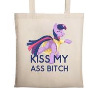Kiss My Ass Btch Art - Borsa tote in cotone ecologico naturale beige, Beige, Taglia unica