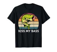 Kiss My Bass Design carino pesca con spigola vintage Maglietta
