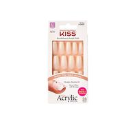 KISS Salon Acrylic Natural Collection - Unghie finte quadrate piuttosto forti e lunghe, comprese 28 unghie finte, colla per unghie, lima per unghie e bastone