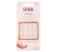 KISS Acrylic French Nude Nails - Cashmere - Kit completo con colla per unghie finte corte, squared shape e colore nude. Manicure duratura fino a 7 giorni.