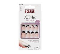 Acrylic Nude French Press-On Nails Kit - Flame Nero Unghie Finte Corte, Dual Form Gel Unghie effetto Ricostruzione, Kit Completo con Colla per Unghie Finte Adesive e Tip in Gel Manicure