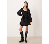 Kiss The Sky - Bonet - Vestito babydoll a maniche lunghe in jacquard nero 40
