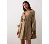 Kiss The Sky - Ella - Vestito babydoll a maniche lunghe verde oliva 46