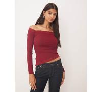 Kiss The Sky - Top a maniche lunghe bordeaux con spalle scoperte e dettagli in pizzo-Rosso 38
