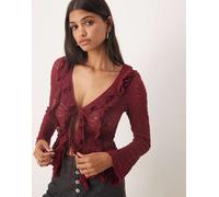 Kiss The Sky - Top a maniche lunghe bordeaux in pizzo con laccetti-Rosso 46