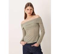 Kiss The Sky - Top a maniche lunghe in maglia sottile verde salvia con spalle scoperte 48