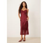 Kiss The Sky - Vestito al polpaccio in raso bordeaux con dettagli in pizzo-Rosso 46