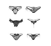 Kissecret Lingerie Donna Mutandine Tanga in Pizzo Sexy Vita Bassa String Perizomi Biancheria Intima Pacco da 6 (M, Stile1)