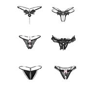 Kissecret Lingerie Donna Mutandine Tanga in Pizzo Sexy Vita Bassa String Perizomi Biancheria Intima Pacco da 6 (L, 6 Nero)
