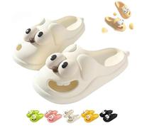 Kissing Slippers,Tongue Kiss Slides, 3D Funny Cute Non-Slip EVA Thick Sole Tongue Big Eyed Dog Sandal (White,9-10)