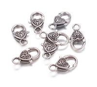 KISSITTY 50 pezzi di fermagli a moschettone a forma di cuore in argento antico tibetano, 1x0,55 pollici, per la creazione di gioielli