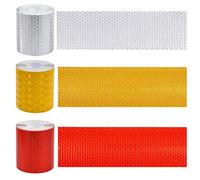 Kissral 3pcs Nastro Riflettente Adesivo 3 Metri×50 mm Adesivi Sicurezza Macchine Utensili Nastro Adesivo Bianco Rosso Giallo per Auto, Bicicletta, Motociclo, Guida di Notte Promemoria Sulla Sicurezza