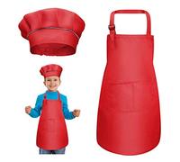 kissral Grembiule per bambini + cappello da cuoco, grembiule da cucina per bambini, grembiule da cucina per bambini, grembiule da chef da cucina per bambini, colore rosso, 4-12 anni