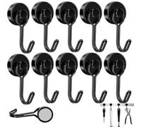 Kisstta 10 ganci magnetici, 25 mm, magneti al neodimio, extra forti, per 15 kg, girevoli, colore nero, gancio magnetico extra forte per appendere gadget, per soffitto, cucina, ufficio, supporto per