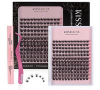 KISSXIAOYA Cluster - Extension per ciglia, ciglia, pinzetta, ciglia personalizzate fai da te (w7 mix 9-15 mm, 144 ciglia ricci 56D)