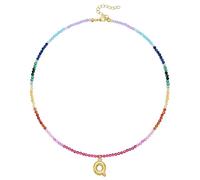 KissYan Collana di perle colorate da donna, in oro 14 carati, con lettera a bolla di colore oro boho e perle iniziali, con ciondolo arcobaleno, colorato per l'estate e la spiaggia, Rame, Nessuna
