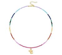 KissYan Collana di perle colorate da donna, in oro 14 carati, con lettera a bolla di colore oro boho e perle iniziali, con ciondolo arcobaleno, colorato per l'estate e la spiaggia, Rame, Nessuna
